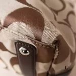 Coach beige and brown signature logo large tote bag with heritage stripes, view 8