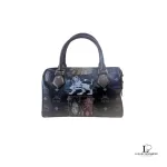Pre-loved MCM Visetos Princess Lion black Boston bag, front view – secondhand designer, NZ