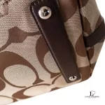 Coach beige and brown signature logo large tote bag with heritage stripes, view 6