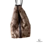 Coach beige and brown signature logo large tote bag with heritage stripes, view 3