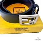 Fendi FF black leather belt with silver-tone buckle, made in Italy, view 2