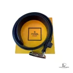 Fendi FF black leather belt with silver-tone buckle, made in Italy, view 11