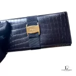 Salvatore Ferragamo Vara black moc-croc leather long wallet, model BK 3059, view 21