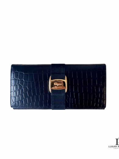 Salvatore Ferragamo Moc-Croc Vara Leather Long Wallet