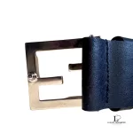 Fendi FF black leather belt with silver-tone buckle, made in Italy, view 3