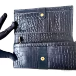 Salvatore Ferragamo Vara black moc-croc leather long wallet, model BK 3059, view 7