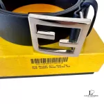 Fendi FF black leather belt with silver-tone buckle, made in Italy, view 8