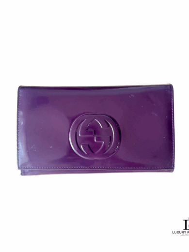 GUCCI Aubergine GG Patent Leather Long Wallet