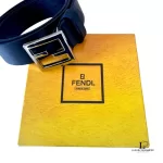Fendi FF black leather belt with silver-tone buckle, made in Italy, view 10