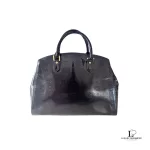 MCM black embossed patent leather structured career bag, view 2