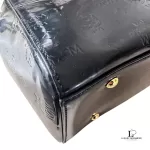MCM black embossed patent leather structured career bag, view 7