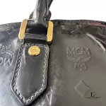 MCM black embossed patent leather structured career bag, view 14