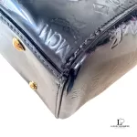 MCM black embossed patent leather structured career bag, view 6