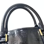 MCM black embossed patent leather structured career bag, view 16