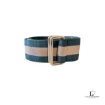 Pre-loved vintage Gucci green striped beige canvas unisex belt, made in Italy, size 85, front view – secondhand designer, NZ