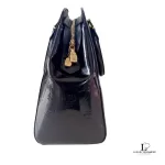MCM black embossed patent leather structured career bag, view 4