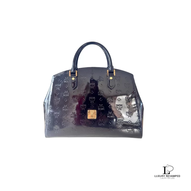 MCM Patent Leather Embossed Structured Career Bag