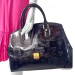 MCM black embossed patent leather structured career bag, view 31