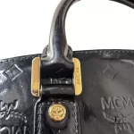 MCM black embossed patent leather structured career bag, view 11