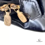 MCM black embossed patent leather structured career bag, view 19