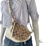 Coach beige and brown signature monogram half moon crossbody or belt bag, view 18