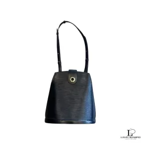Pre-loved Louis Vuitton Epi Cluny black leather shoulder bag, model M52257, front view – secondhand designer, NZ