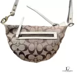 Coach beige and brown signature monogram half moon crossbody or belt bag, view 3