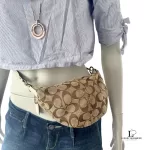 Coach beige and brown signature monogram half moon crossbody or belt bag, view 19