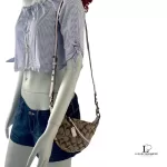 Coach beige and brown signature monogram half moon crossbody or belt bag, view 20