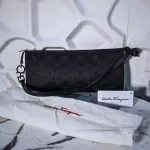 Luxury Revamped - SALVATORE FERRAGAMO Gancini Pattern Canvas Pochette Shoulder Bag – Handbags Icons – view 2 | authenticated pre-loved luxury
