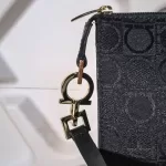 Luxury Revamped - SALVATORE FERRAGAMO Gancini Pattern Canvas Pochette Shoulder Bag – Handbags Icons – view 13 | authenticated pre-loved luxury