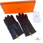 Hermès padlock leather gloves with gold-tone zip puller, size 7, view 14