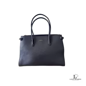 Pre-loved Furla black grain leather large career handbag, front view – secondhand designer, NZ
