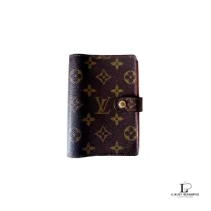Pre-loved Louis Vuitton Monogram Small Ring Agenda cover, model R20005, front view – secondhand designer, NZ