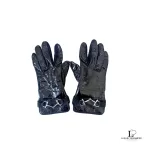 Pre-loved Gucci Horsebit patent leather and suede gloves, size 6, front view – secondhand designer, NZ