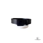 Pre-loved Gucci GG slim black leather belt with G buckle, size 75, front view – secondhand designer, NZ