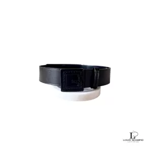 Pre-loved Gucci GG slim black leather belt with G buckle, size 75, front view – secondhand designer, NZ