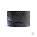 Pre-loved Yves Saint Laurent black quilted leather envelope clutch bag, front view – secondhand designer, NZ