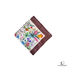Pre-loved Gucci Flora 100% silk scarf, made in England, front view – secondhand designer, NZ