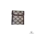 Pre-loved Gucci Supreme GG signature unisex short bifold wallet, front view – secondhand designer, NZ