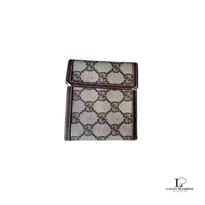 Pre-loved Gucci Supreme GG signature unisex short bifold wallet, front view – secondhand designer, NZ