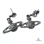 Vivienne Westwood 2D half orb silver earrings with rhinestones, view 3