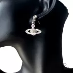 Vivienne Westwood 2D half orb silver earrings with rhinestones, view 13
