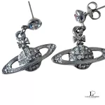 Vivienne Westwood 2D half orb silver earrings with rhinestones, view 9