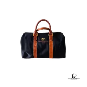 Pre-loved Valentino Garavani Sports black and brown nylon and leather Boston bag, front view – secondhand designer, NZ