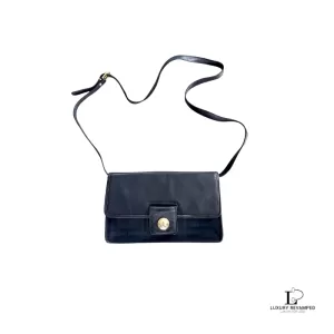 Pre-loved vintage Burberrys black Nova Check clutch with removable shoulder strap, front view – secondhand designer, NZ