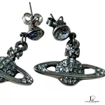 Vivienne Westwood 2D half orb silver earrings with rhinestones, view 6