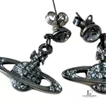 Vivienne Westwood 2D half orb silver earrings with rhinestones, view 7