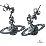 Vivienne Westwood 2D half orb silver earrings with rhinestones, view 8