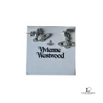Vivienne Westwood 2D half orb silver earrings with rhinestones, view 2